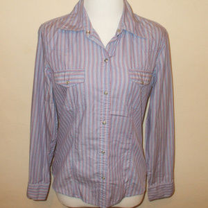 Gap Blue Striped Snap Button Shirt Top